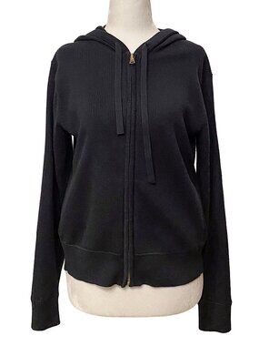 Rhone Daybreak Ribbed Knit Full Zip Sweater Hoodie Black Small S